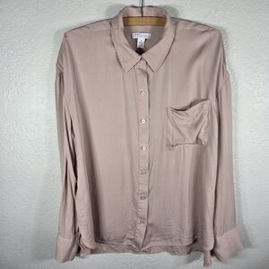 Nordstrom Signature Silk Shirt Dusty Rose Color Size M Button Down Long Sleeves